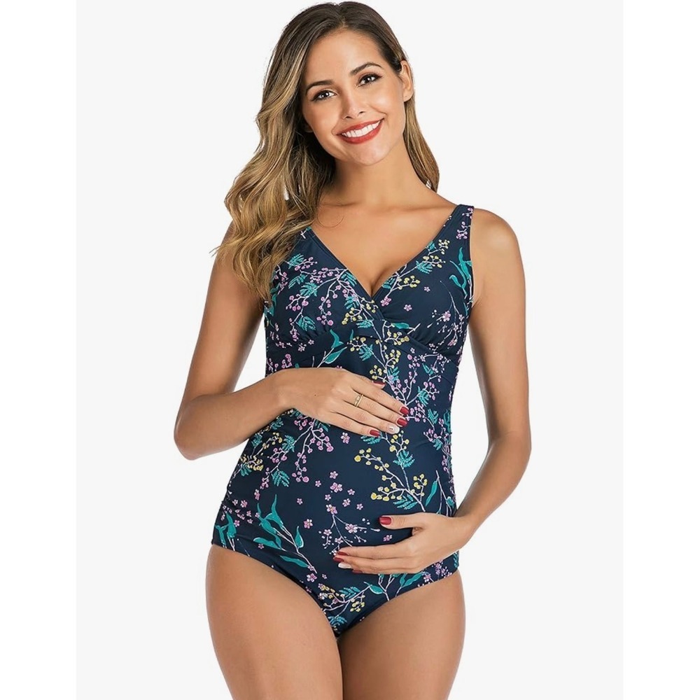 NEW Amazon Essentials Small Maternity One Piece Swimsuit UPF 50 V-Neck Ruched - Picture 3 of 11